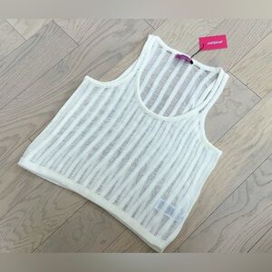 Edikted Cream Sheer Knit Crop Tank